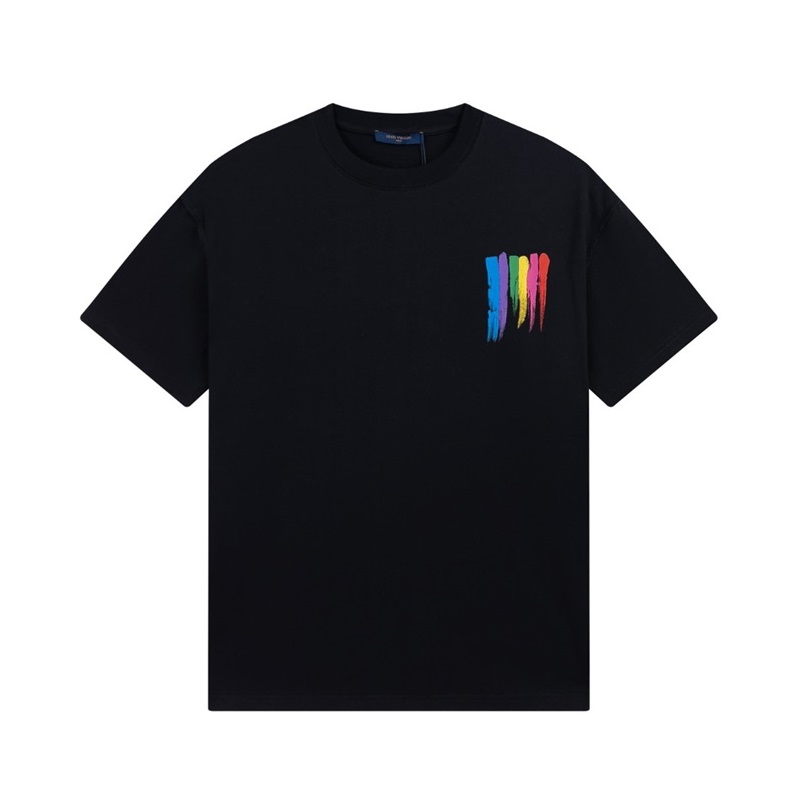 ルイヴィトンメンズブラッククルーネック半袖Tシャツv506