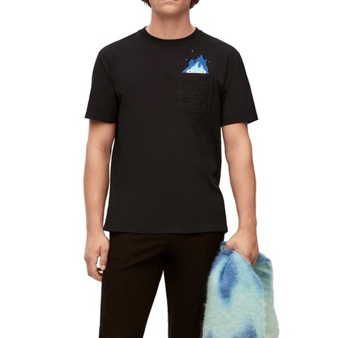 ロエベユニセックスイニシャルブラック半袖Tシャツe699