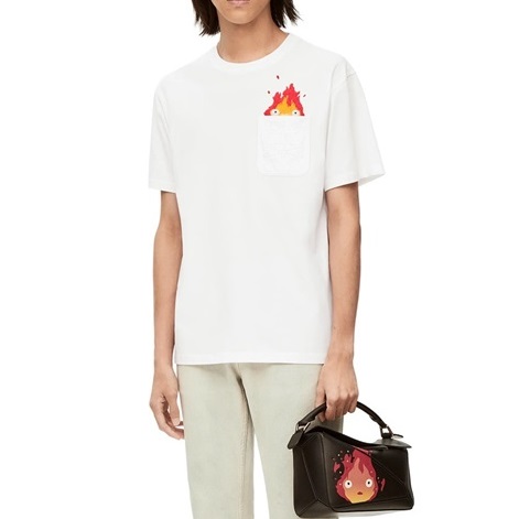 ロエベユニセックスイニシャルホワイト半袖Tシャツe700