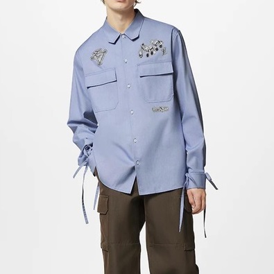 ルイヴィトンメンズブルーシャツv508