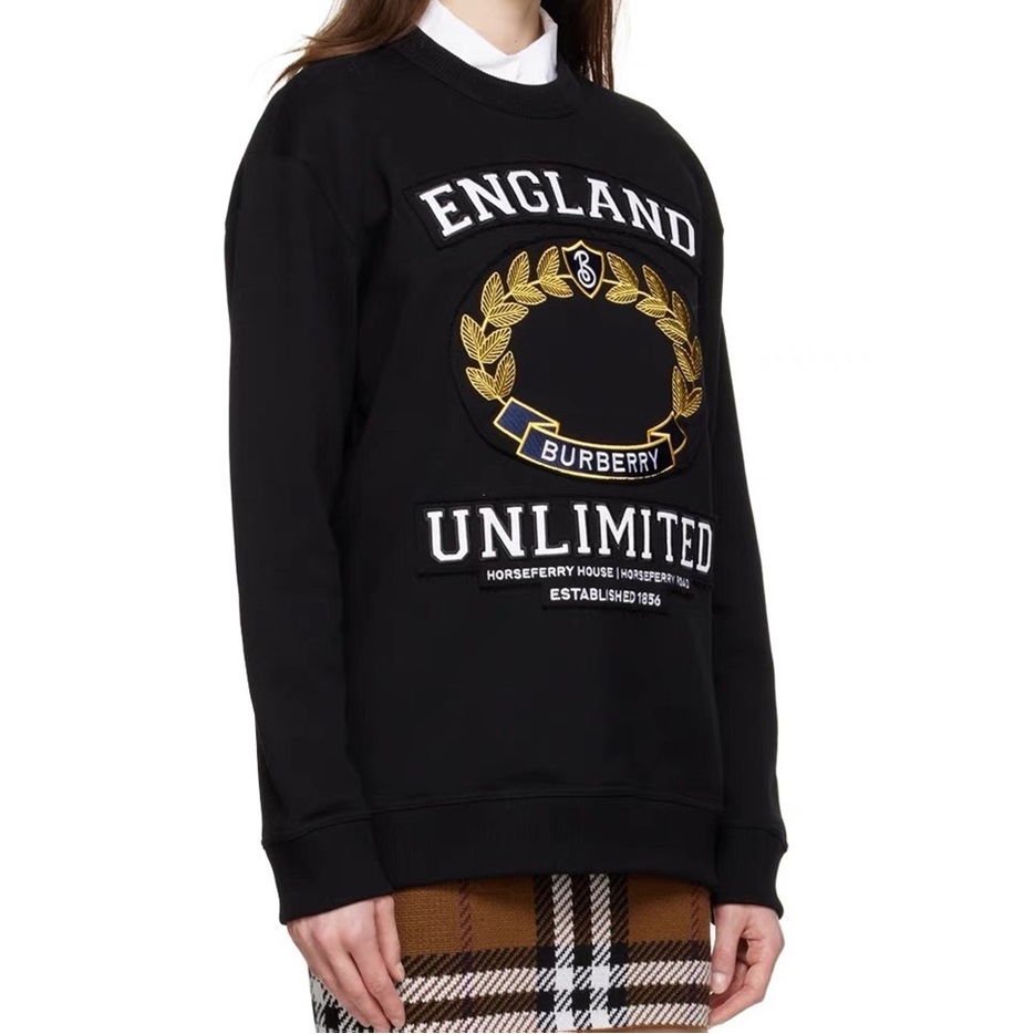 バーバリーレディースクルーネックブラックスウェットシャツu88