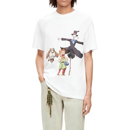 ロエベユニセックスイニシャルホワイト半袖Tシャツe701