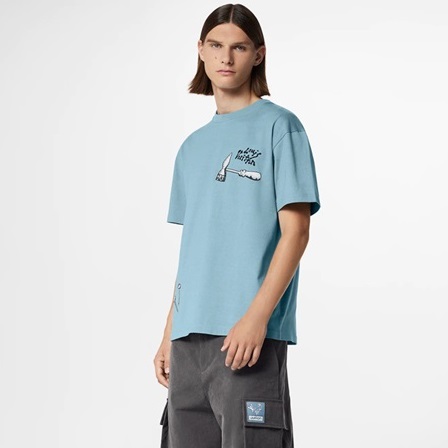 ルイヴィトンメンズブルークルーネック半袖Tシャツv523