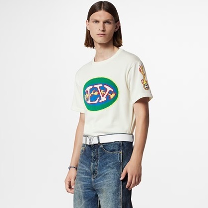 ルイヴィトンメンズホワイトクルーネック半袖Tシャツv523