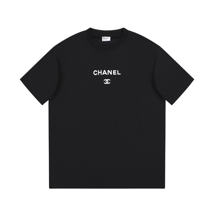 シャネルメンズクルーネックブラック半袖Tシャツh61