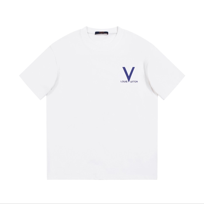 ルイヴィトンメンズホワイトクルーネック半袖Tシャツv528