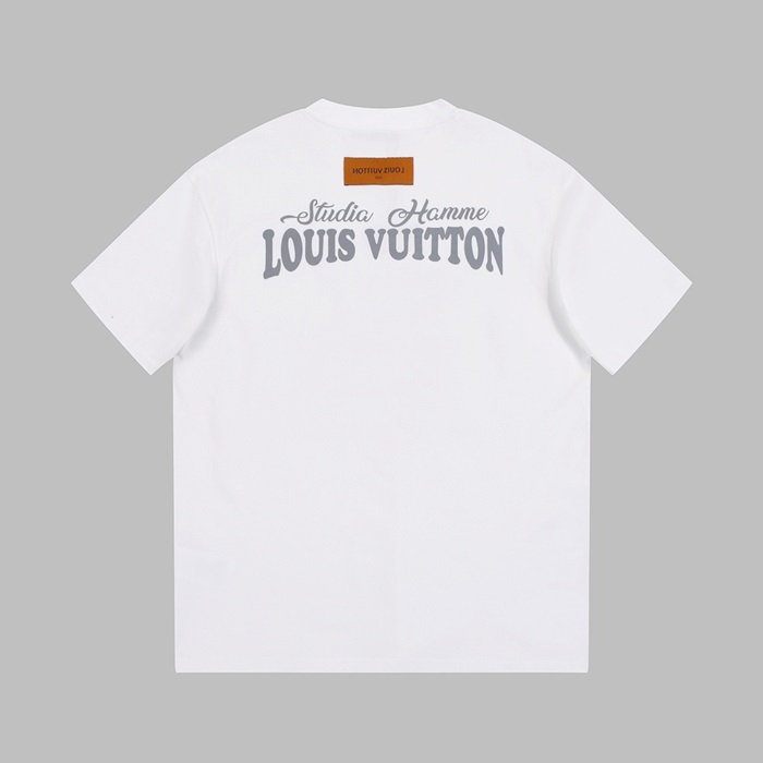 ルイヴィトンメンズホワイトクルーネック半袖Tシャツv533