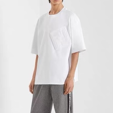 ェンディメンズホワイトクルーネック半袖Tシャツe66