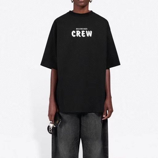 バレンシアガメンズクルーネックブラック半袖Tシャツa181