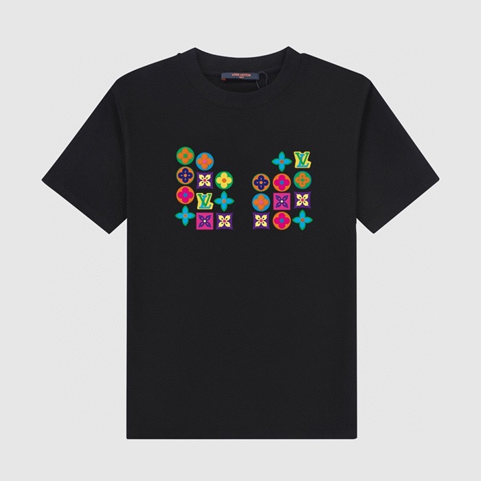 ルイヴィトンメンズブラッククルーネック半袖Tシャツv537