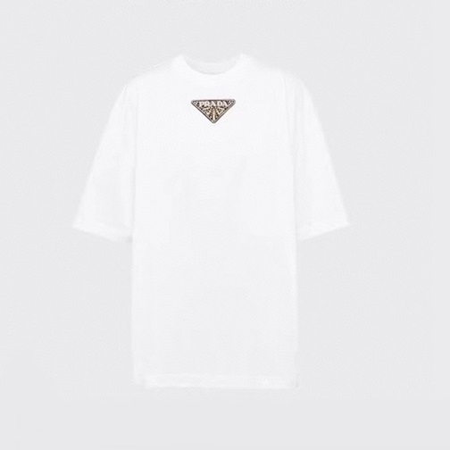 プラダユニセックスホワイトクルーネック半袖Tシャツr319