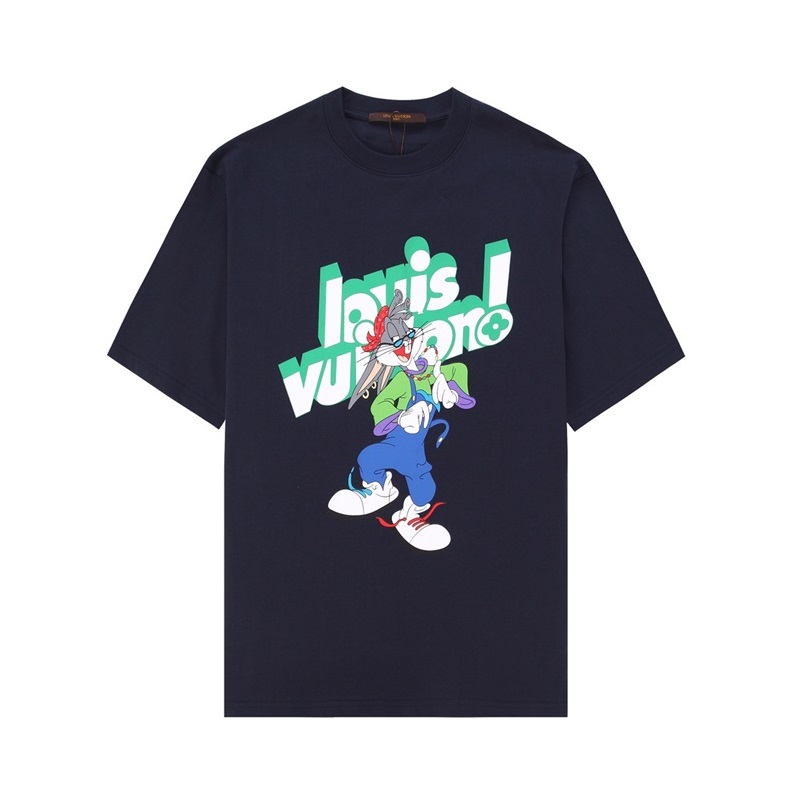 ルイヴィトンメンズネイビークルーネック半袖Tシャツv567