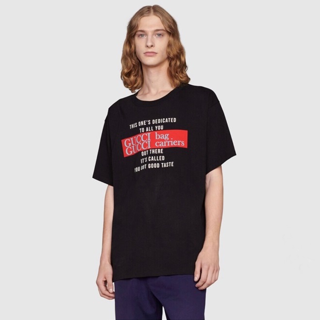 グッチユニセックスブラッククルーネック半袖Tシャツu292