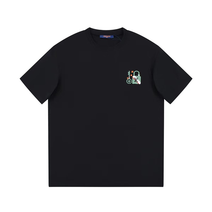 ルイヴィトンメンズブラッククルーネック半袖Tシャツv576