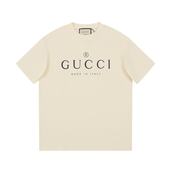 グッチユニセックスアイボリークルーネック半袖Tシャツu301