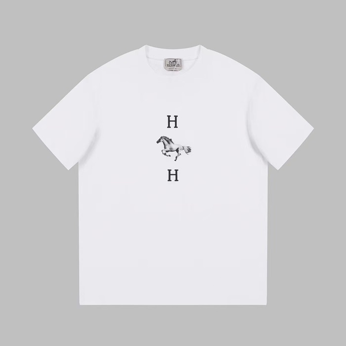 エルメスメンズホワイトクルーネック半袖Tシャツe64