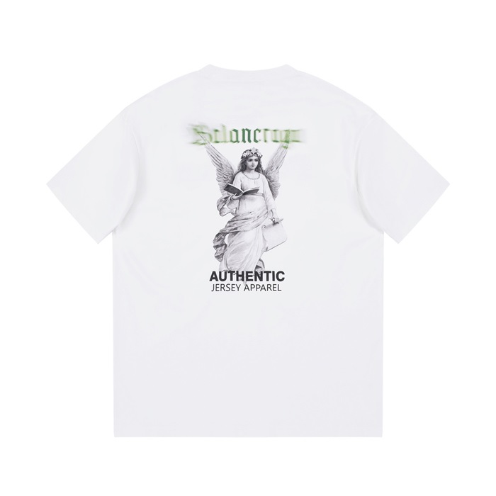 バレンシアガメンズクルーネックホワイト半袖Tシャツa196