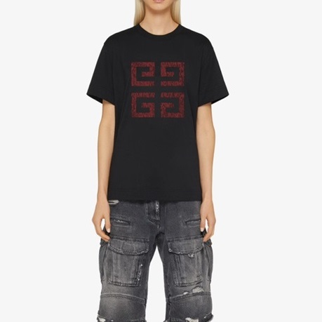 ジバンシィユニセックスクルーネックブラック半袖Tシャツi191