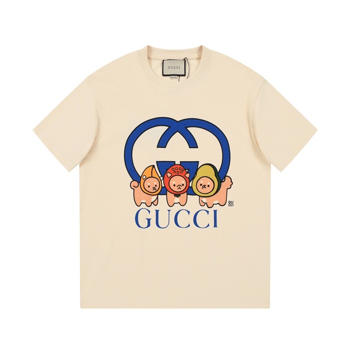 グッチユニセックスアイボリークルーネック半袖Tシャツu310