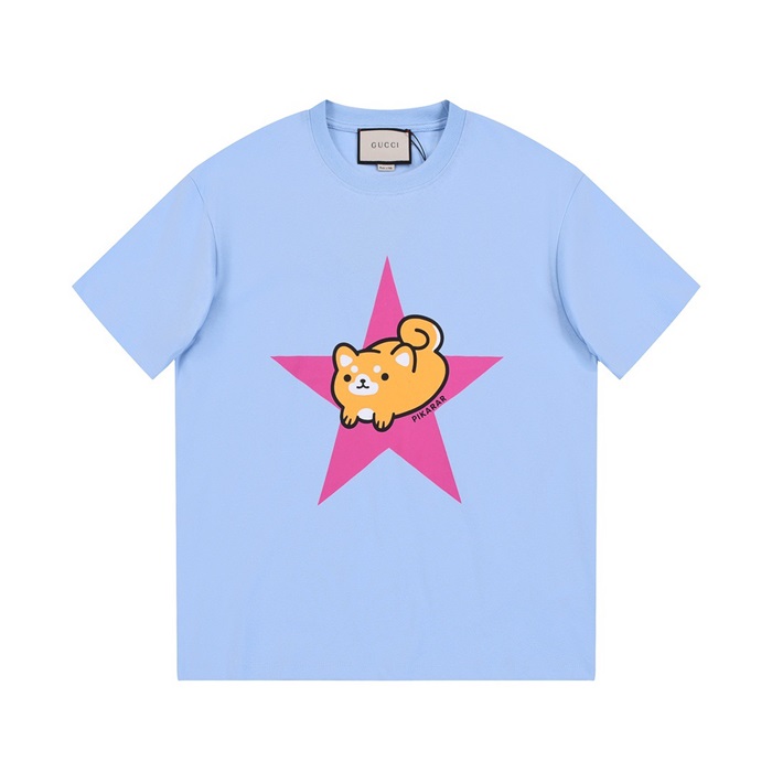 グッチユニセックスブルークルーネック半袖Tシャツu312