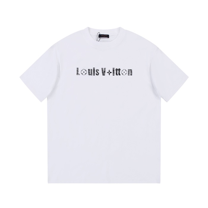 ルイヴィトンメンズホワイトクルーネック半袖Tシャツv587