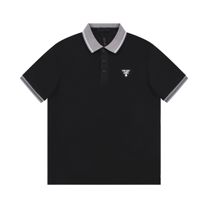 プラダユニセックスブラックポロ半袖Tシャツr322