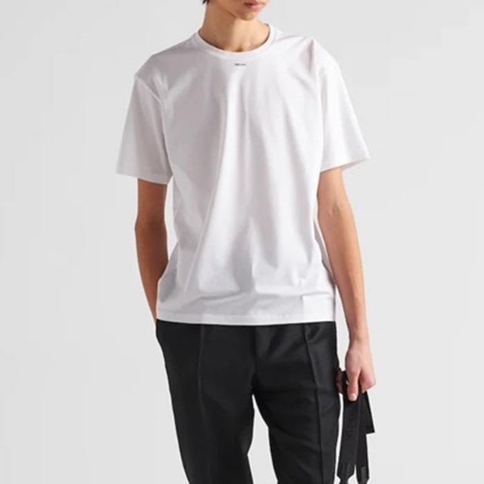 プラダメンズホワイトクルーネック半袖Tシャツr328