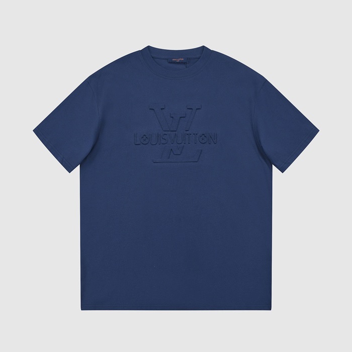 ルイヴィトンメンズネイビークルーネック半袖Tシャツv590