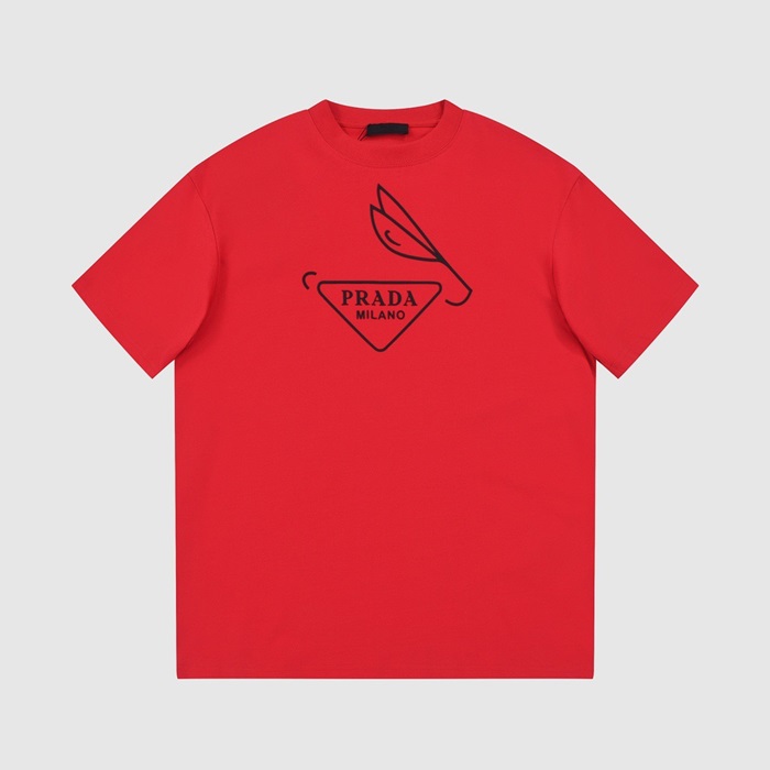 プラダメンズレッドクルーネック半袖Tシャツr331