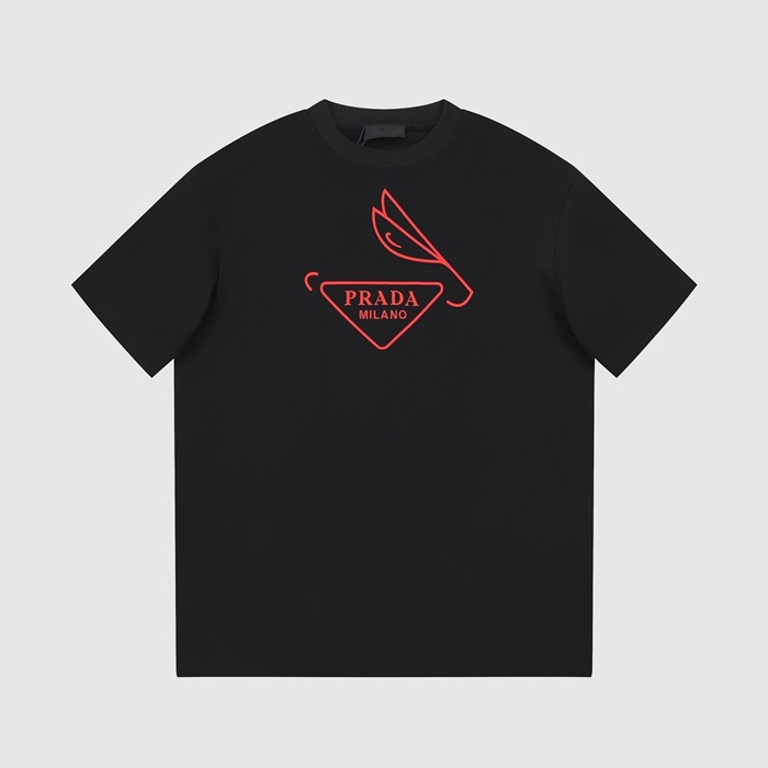 プラダメンズブラッククルーネック半袖Tシャツr332