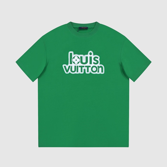 ルイヴィトンメンズグリーンクルーネック半袖Tシャツv592