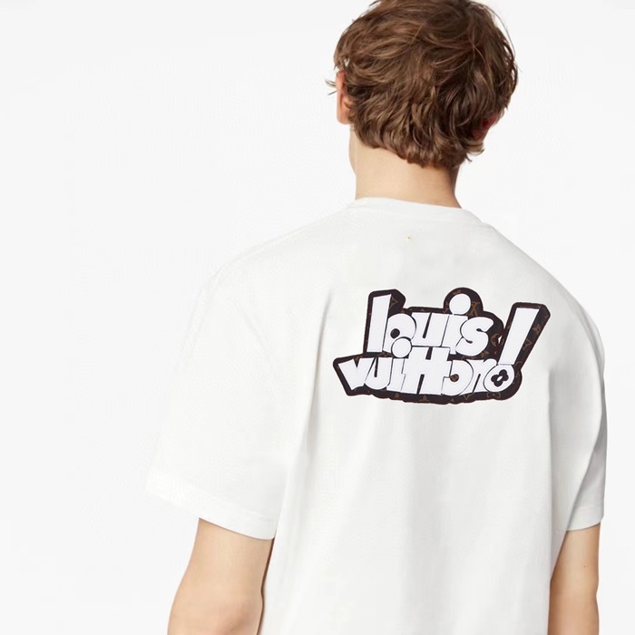 ルイヴィトンメンズホワイトクルーネック半袖Tシャツv612