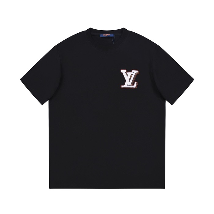 ルイヴィトンメンズブラッククルーネック半袖Tシャツv613