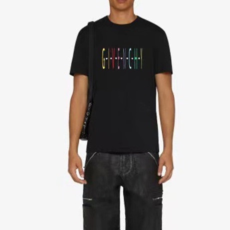 ジバンシィユニセックスクルーネックブラック半袖Tシャツi193