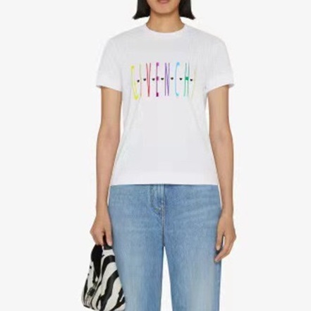 ジバンシィユニセックスクルーネックホワイト半袖Tシャツi194