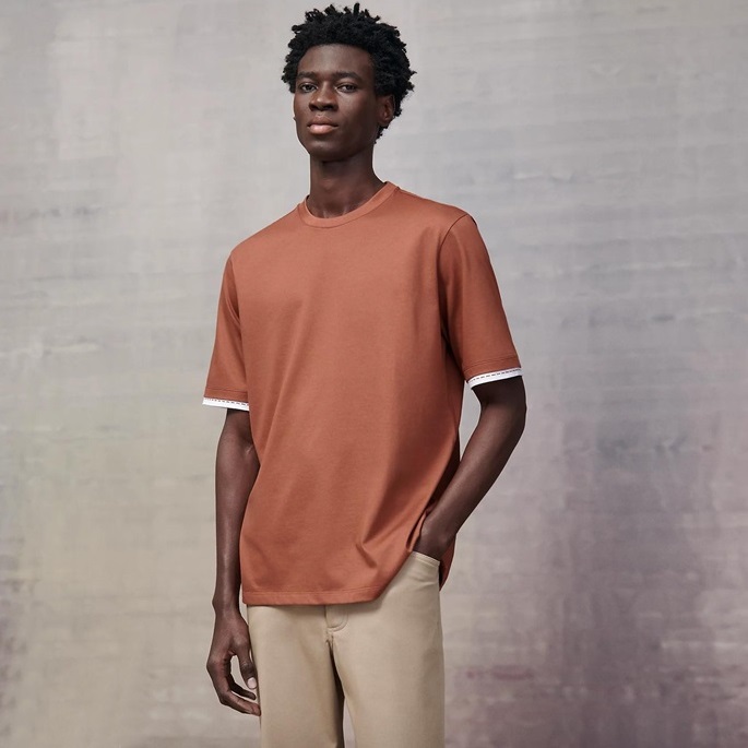 エルメスメンズクルーネックベージュ半袖Tシャツe66