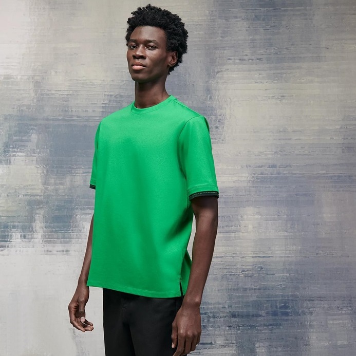 エルメスメンズクルーネックグリーン半袖Tシャツe67