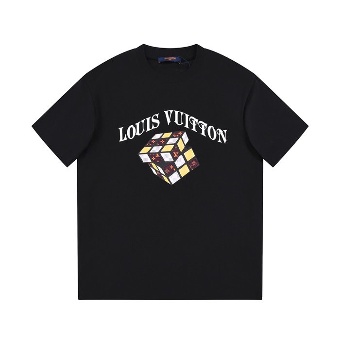 ルイヴィトンメンズブラッククルーネック半袖Tシャツv631