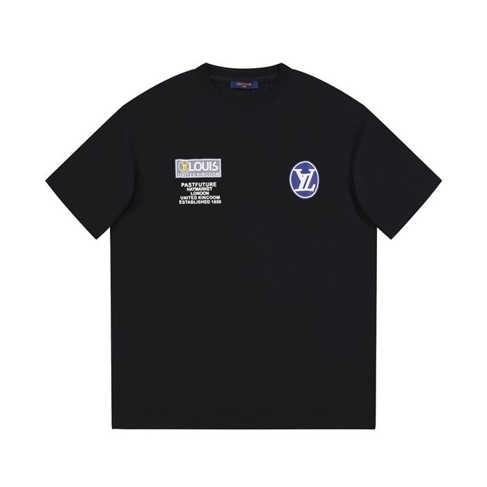 ルイヴィトンメンズブラッククルーネック半袖Tシャツv636