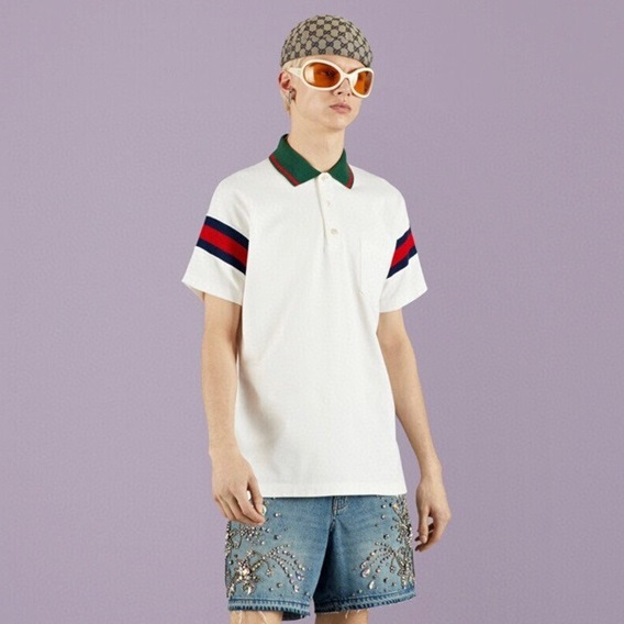 グッチメンズホワイトポロ半袖Tシャツu325
