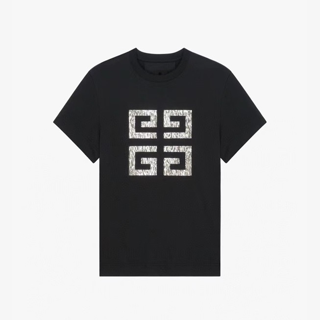 ジバンシィユニセックスクルーネックブラック半袖Tシャツi196