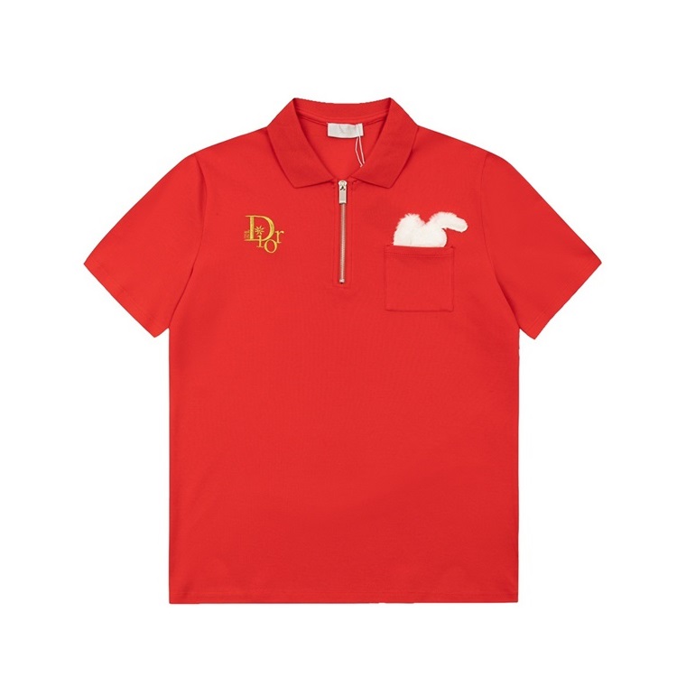 ディオールメンズレッドポロ半袖Tシャツi333