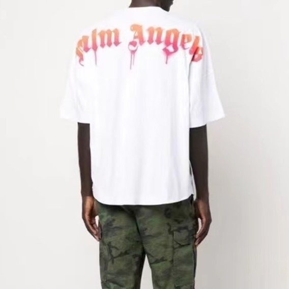 パームエンジェルスメンズホワイトクルーネック半袖Tシャツm391