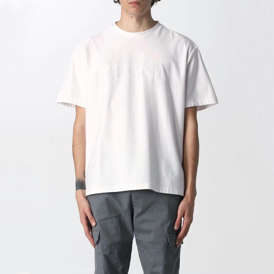 エルメネジルドゼニアメンズホワイトクルーネック半袖Tシャツe67