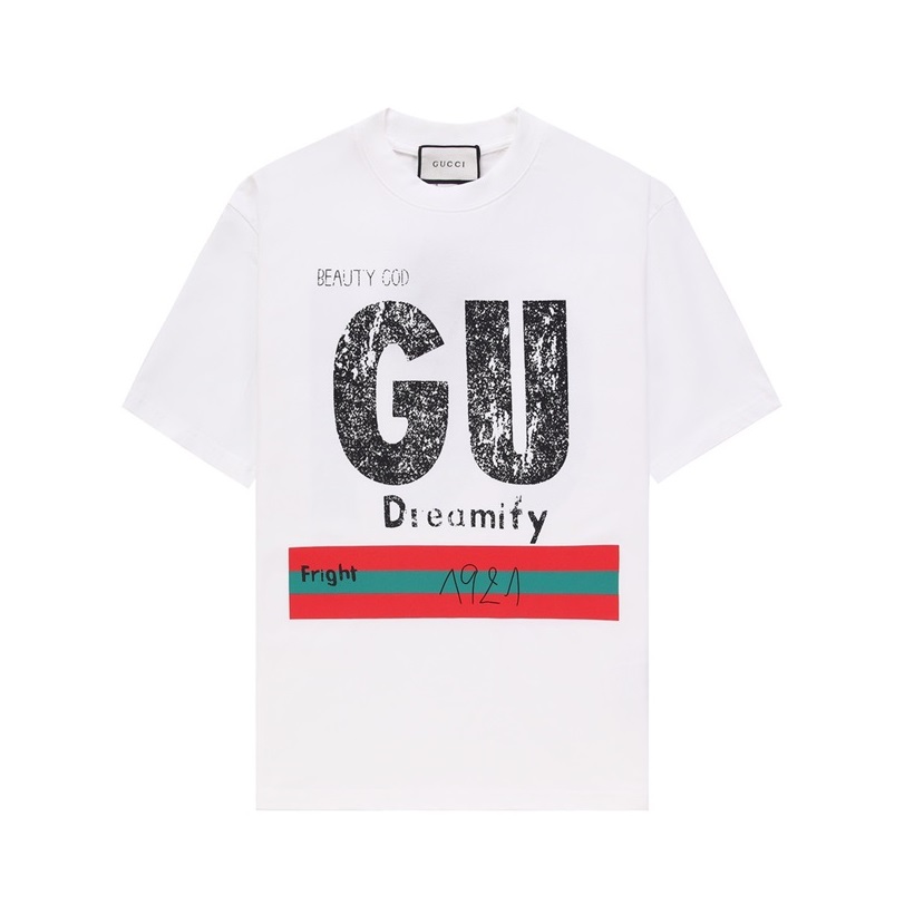 グッチメンズホワイトクルーネック半袖Tシャツu330