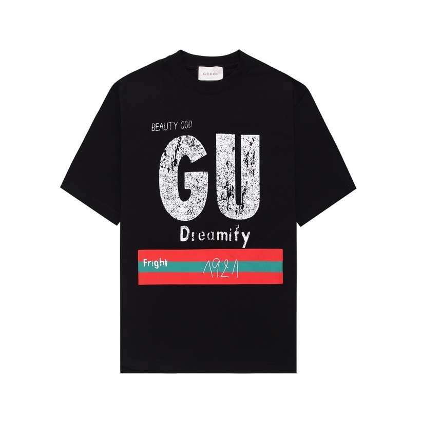 グッチメンズブラッククルーネック半袖Tシャツu332