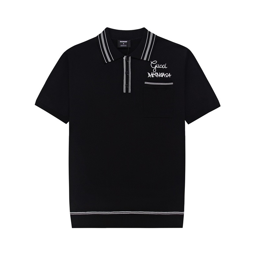 グッチメンズブラックポロ半袖Tシャツu334