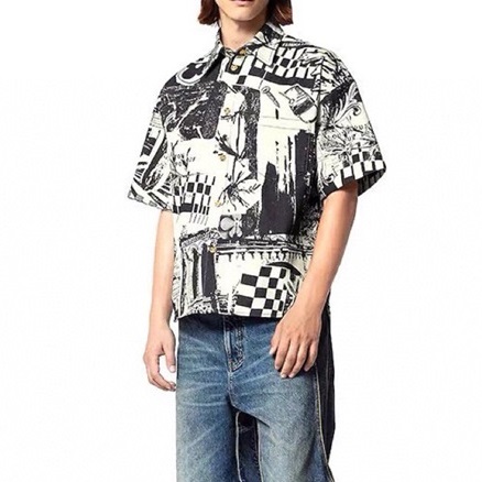 ルイヴィトンメンズブラック半袖シャツv645