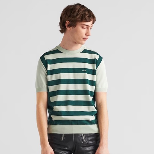 プラダメンズブルークルーネック半袖Tシャツr350