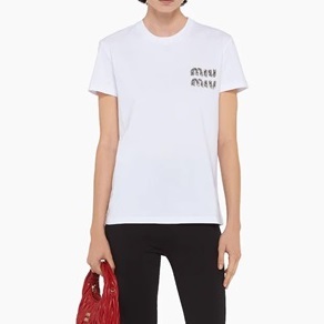 ミュウミュウレディースクルーネックホワイト半袖Tシャツu300